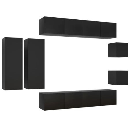 Set di Mobili Porta TV 8 pz Nero in Legno Multistrato