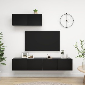 Mobili Porta TV 3 pz Neri in Legno Multistrato