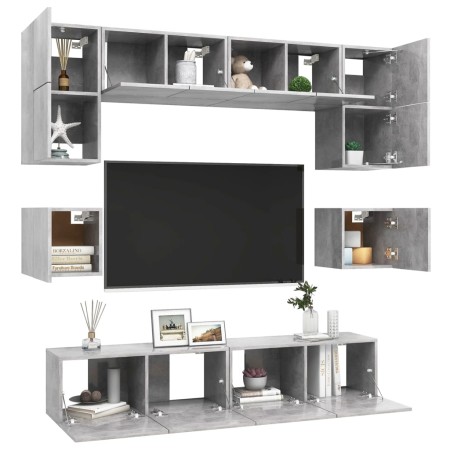 Set di Mobili Porta TV 8 pz Grigio Cemento in Legno Multistrato