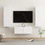 Set di Mobili Porta TV 3 pz Bianco Lucido in Legno Multistrato