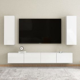 Set di Mobili Porta TV 4 pz Bianco Lucido in Legno Multistrato