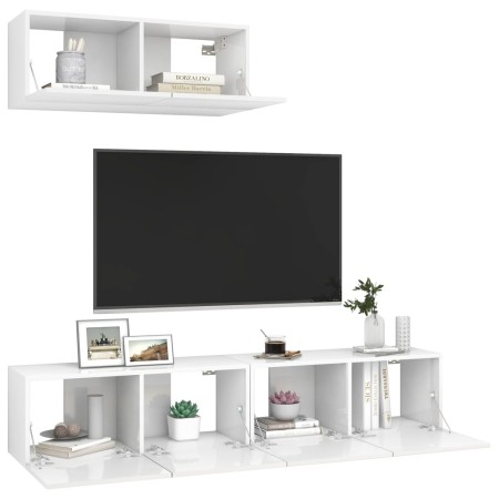 Mobili TV 3 pz Bianco Lucido in Legno Multistrato