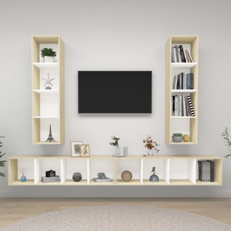 Mobile TV a Parete 4 pz Bianco e Rovere in Legno Multistrato