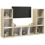 Mobili TV 3 pz Bianco e Sonoma 107x35x37cm in Legno Multistrato