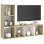 Mobili TV 2 pz Bianco e Sonoma 107x35x37cm in Legno Multistrato