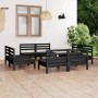 Set Divani da Giardino 8 pz Nero in Legno Massello di Pino