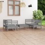 Set Divani da Giardino 5 pz Grigio in Legno Massello di Pino