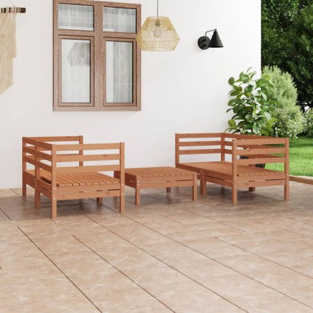 Set Divani da Giardino 5 pz Miele in Legno Massello di Pino