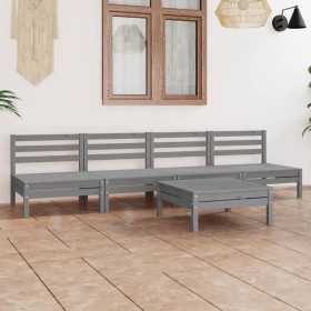 Set Divani da Giardino 5 pz Grigio in Legno Massello di Pino