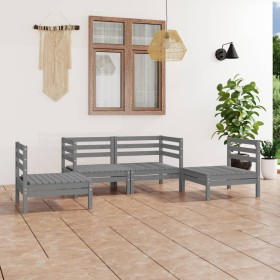 Set Divani da Giardino 4 pz Grigio in Legno Massello di Pino