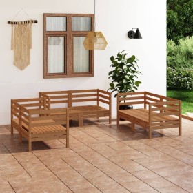 Set Divani da Giardino 6 pz Miele in Legno Massello di Pino