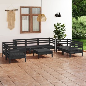 Set Divani da Giardino 8 pz Nero in Legno Massello di Pino