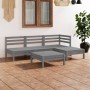 Set Salotto da Giardino 5 pz in Legno Massello di Pino Grigio