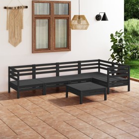 Set Salotto da Giardino 6 pz in Legno Massello di Pino Nero