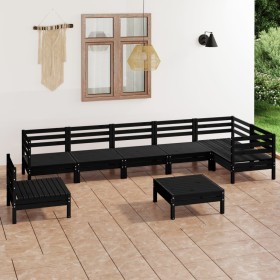 Set Salotto da Giardino 8 pz in Legno Massello di Pino Nero