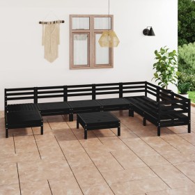 Set Salotto da Giardino 9 pz in Legno Massello di Pino Nero