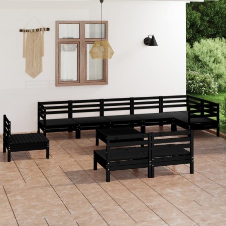 Set Salotto da Giardino 10 pz in Legno Massello di Pino Nero