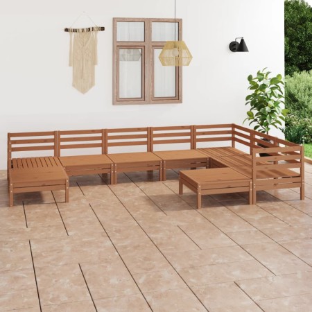 Set Salotto da Giardino 9 pz in Legno Massello di Pino Miele