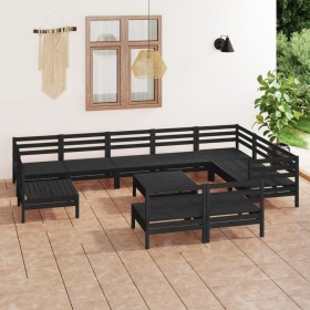 Set Salotto da Giardino 11 pz in Legno Massello di Pino Nero