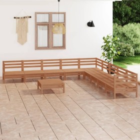 Set Salotto da Giardino 10 pz in Legno Massello di Pino Miele