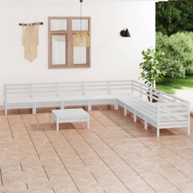 Set Salotto da Giardino 10 pz in Legno Massello di Pino Bianco