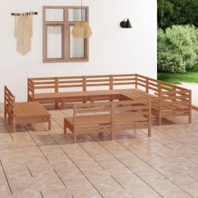 Set Salotto da Giardino 11 pz in Legno Massello di Pino Miele