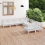 Set Salotto da Giardino 8 pz in Legno Massello di Pino Bianco