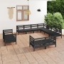 Set Salotto da Giardino 11 pz in Legno Massello di Pino Nero