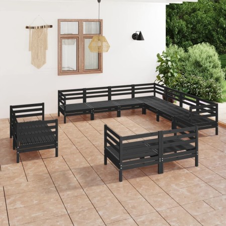 Set Salotto da Giardino 11 pz in Legno Massello di Pino Nero