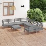 Set Salotto da Giardino 9 pz Grigio in Legno Massello di Pino