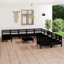 Set Salotto da Giardino 12 pz Nero in Legno Massello di Pino