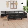 Set Salotto da Giardino 10 pz Nero in Legno Massello di Pino