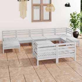 Set Salotto da Giardino 10 pz in Legno Massello di Pino Bianco