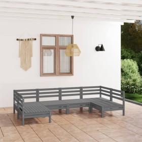 Set Salotto da Giardino 6 pz Grigio in Legno Massello di Pino