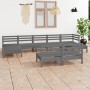 Set Salotto da Giardino 9 pz in Legno Massello di Pino Grigio