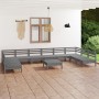 Set Salotto da Giardino 11 pz Grigio in Legno Massello di Pino