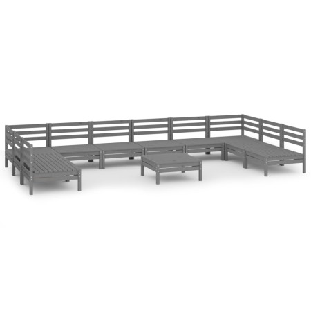 Set Salotto da Giardino 11 pz Grigio in Legno Massello di Pino