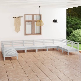 Set Salotto da Giardino 10 pz Bianco in Legno Massello di Pino