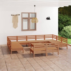 Set Salotto da Giardino 12 pz in Legno Massello di Pino Miele