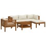 Set Divani da Giardino 6 pz con Cuscini Crema in Legno Acacia