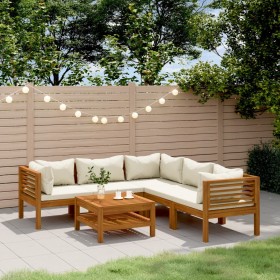 Set Divani da Giardino 6 pz con Cuscini Crema in Legno Acacia