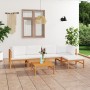 Set Divani da Giardino 6pz Cuscini Crema Legno Massello di Teak