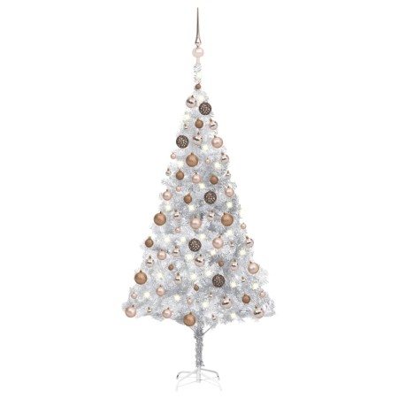 Albero di Natale Preilluminato con Palline Argento 180 cm PET