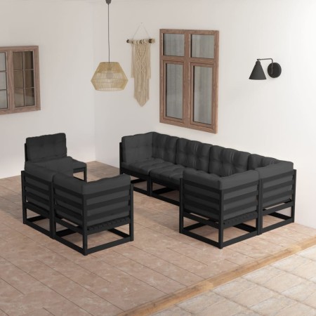 Set Salotto Giardino 8 pz Cuscini Antracite Legno Massello Pino