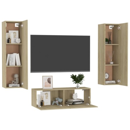 Set di Mobili Porta TV 3 pz Rovere Sonoma in Legno Multistrato