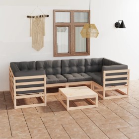 Set Salotto Giardino 7 pz Cuscini Antracite Legno Massello Pino