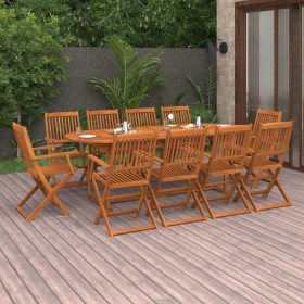 Set da Pranzo per Giardino 11 pz in Legno Massello di Acacia