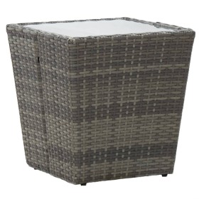 Tavolino Grigio 41,5x41,5x43 cm in Polyrattan e Vetro Temperato