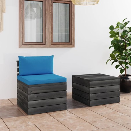 Set Divani da Giardino su Pallet 2 pz con Cuscini Massello Pino