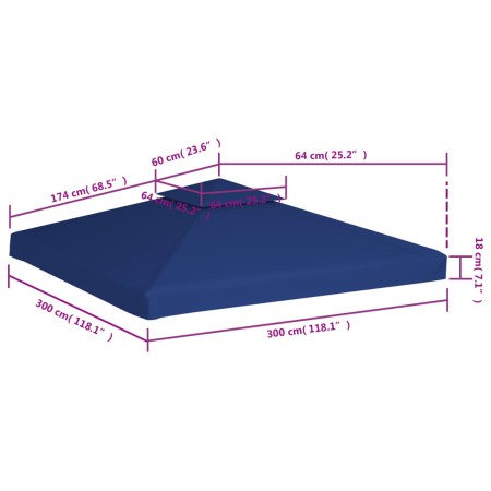 Telo di Ricambio per Gazebo 310g/m² Blu Scuro 3x3m